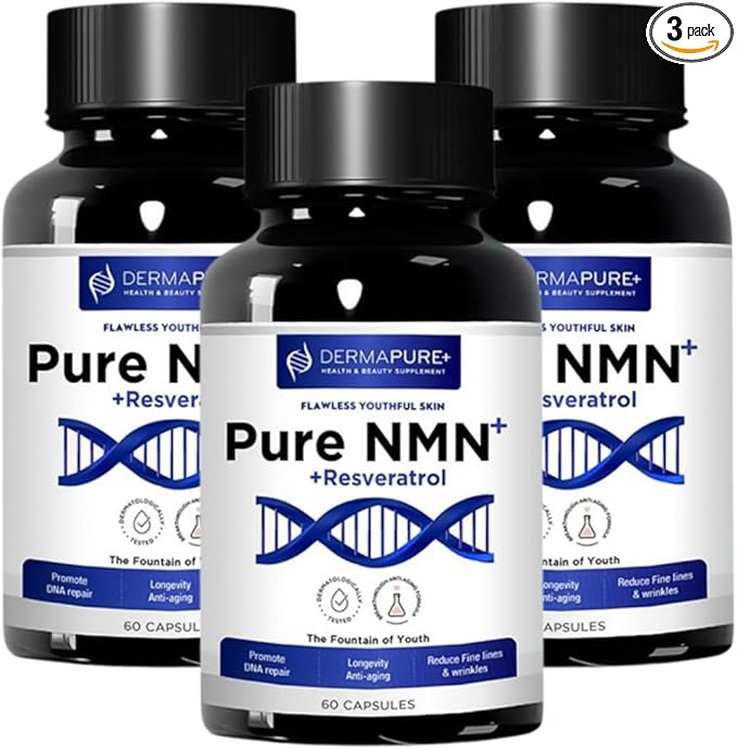 DermaPure+ NMN+ Supplement 4-in-1 – Support Youthful Skin, Longevity Anti-Aging, Reduces Fine Lines & Wrinkles, Supports NAD+ Levels, GMP Certified & FDA Registered – 60 Capsules (3 Packs)