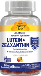 Country Life Lutein Gummies with Lutemax 2020, 60 Ct, Chewable Natural Eye Support Supplement, Marigold Lutein, Zeaxanthin, Eye Health & Macular Support, Non-GMO, Natural Fruit Pectin, Vegan