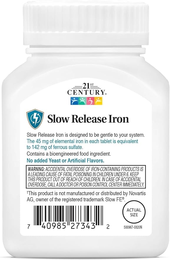 21st Century Slow Release Iron Tablets, 60 Count (Pack of 3)