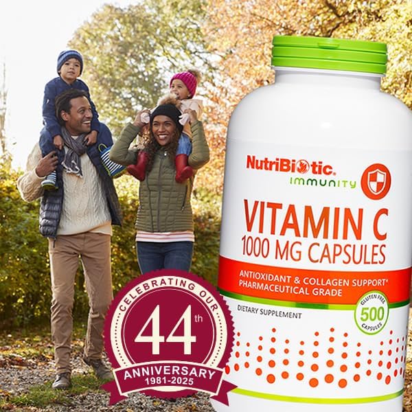 NutriBiotic - Vitamin C 1000 Mg Capsules, 500 Count | Essential Immune, Antioxidant & Collagen Support Supplement | Pharmaceutical Grade L-Ascorbic Acid, 1000 Mg Per Serving | Gluten & GMO Free