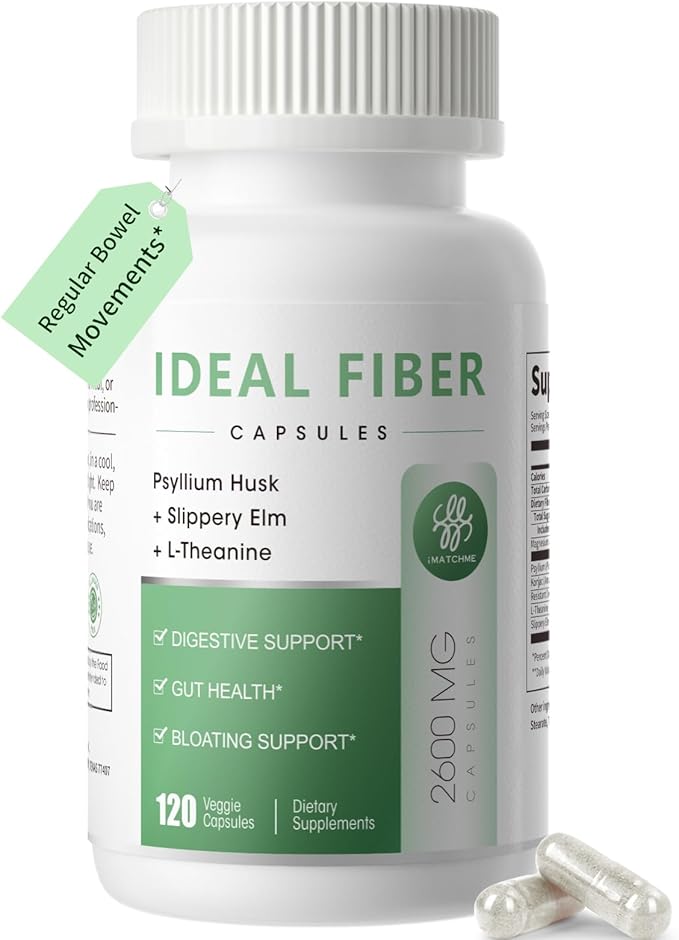 Fiber Supplement Capsules-Psyllium Husk Powder 1500mg & Slippery Elm for Digestive Health & Regularity,Effortless Bowel Movements-Natural Prebiotic Fiber,Non-GMO-Gentle Daily Fiber,Women & Men-120Caps