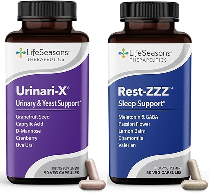 LifeSeasons Urinari-X + Rest-ZZZ Bundle – Urinary Tract Support & Natural Sleep Aid – Fast UTI Relief, Bladder Comfort, Fall Asleep & Stay Asleep – D-Mannose, Cranberry - 90 Capsules & 60 Capsules
