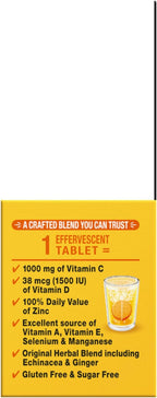 Airborne Immune Support Effervescent Tablets, Zesty Orange Flavor - 10ct with 1000mg Vitamin C + Vitamins A, D, E, Zinc, Selenium, Manganese & Herbal Blend - Sugar‑Free, Gluten‑Free