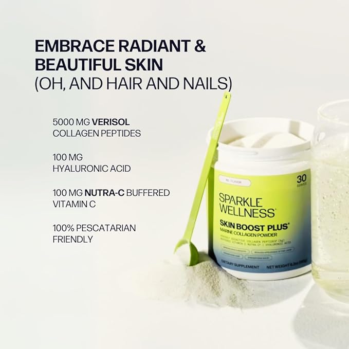 Sparkle Wellness Marine Skin Boost Plus (No Flavor) [30-Serves] | Collagen Powder Supplement with Marine-derived VERISOL Bioactive Hydrolyzed Collagen Peptides, Vitamin C & Hyaluronic Acid