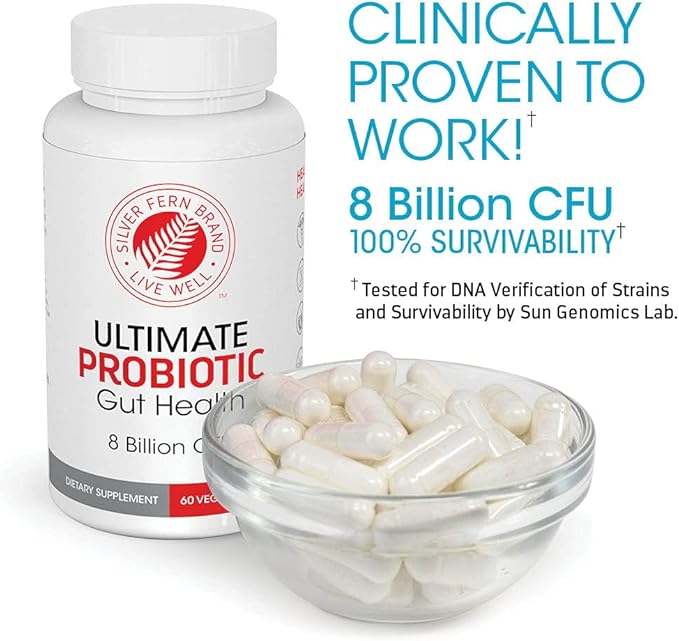 Silver Fern Brand Ultimate Probiotic 4-Pack – Probiotics for Women & Men – 8 Billion CFU Spore-Forming Gut Health Supplement – DNA Verified, Probiotic, Shelf-Stable, High Survivability – 240 Capsules