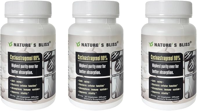 Nature'sbliss Telomere Supplements Cycloastragenol 25mg 99%, Astragalus Root Extract, Anti Aging Supplement, Immunity Boost, Stomach Acid Protected, Super Absorption, 90 Capsules