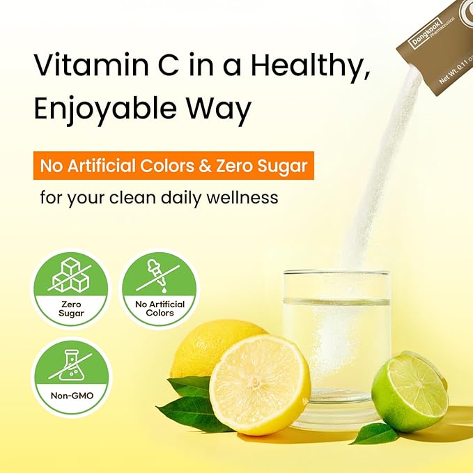 DONGKOOK Vita Pop 2,000mg Korean Vitamin C Powder Sugar Free Vitamin D & Biotin Powder Sticks, Lemon Drink Mix, Vitamin C Supplements Immune Support & Bioavailibity for Healthy Skin Non-GMO 30 Packets