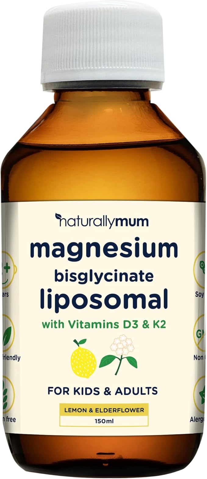Magnesium Liposomal | with Vitamins D3 & K2 | Magnesium Bisglycinate | for Children & Adults | Highly Absorbable Liquid Supplement | Lemon & Elderflower Flavour | 30-Day Supply | 5 fl oz