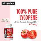 STAY ALIVE Lycopene Supplement for Men 60mg, Natural Tomato Extract Powder, 120 Capsules with 4 Months Supply, 100% Veg Lycopene Complex, Non-GMO and Gluten Free Carotenoid Supplement