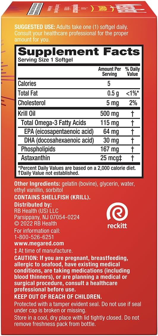 MegaRed Extra Strength 500mg Omega-3 Krill Oil Supplement with EPA/DHA, No Fishy Aftertaste Supports Heart Health, 80 Count Softgels (2 Pack)
