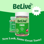 BeLive Fiber Gummies - Sugar Free Prebiotic Digestive Health and Regularity Supplement - Chicory Root & Inulin - for Adults and Kids - Apple Flavor - 60 Count