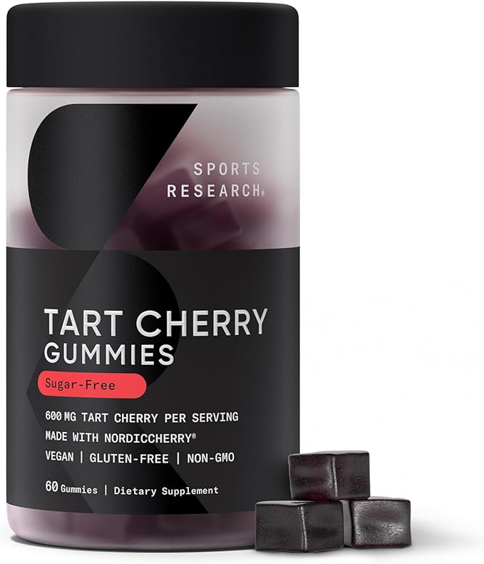 Sports Research® Tart Cherry Gummy Supplements | 600mg of NordicCherry™ | Enhanced Workout Recovery | Sugar and Sugar Alcohol Free - 60 Gummies for Adults, 1 Month Supply