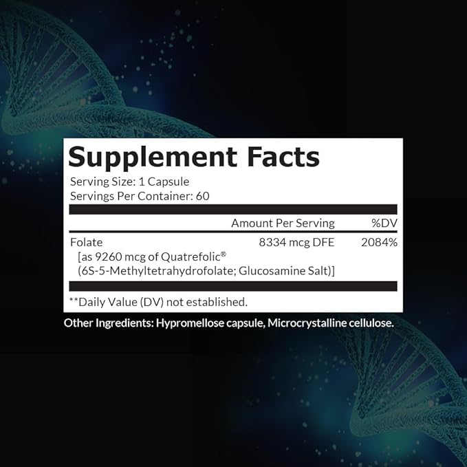 Intelligent Labs 5-MTHF L-5 Methylfolate Supplement Activated Folic Acid Supplement as Quatrefolic - Methyl Folate for MTHFR 120 Capsules - 60 Days Supply, 5mg = 5000mcg Methylfolate