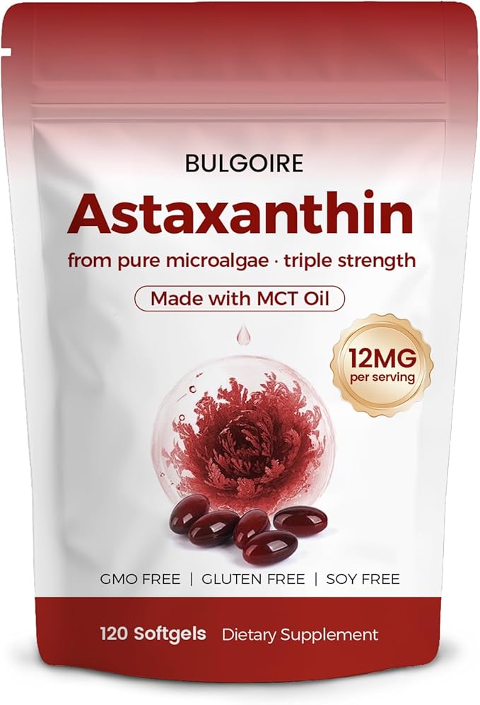 Astaxanthin 12mg with MCT Oil – 120 Softgels, Premium Astaxanthin Organic Supplements, for Kidneys, Eyes & Skin, Natural Microalgae Source, Triple Strength, Non-GMO & Gluten Free (Pack of 1)