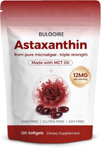 Astaxanthin 12mg with MCT Oil – 120 Softgels, Premium Astaxanthin Organic Supplements, for Kidneys, Eyes & Skin, Natural Microalgae Source, Triple Strength, Non-GMO & Gluten Free (Pack of 1)