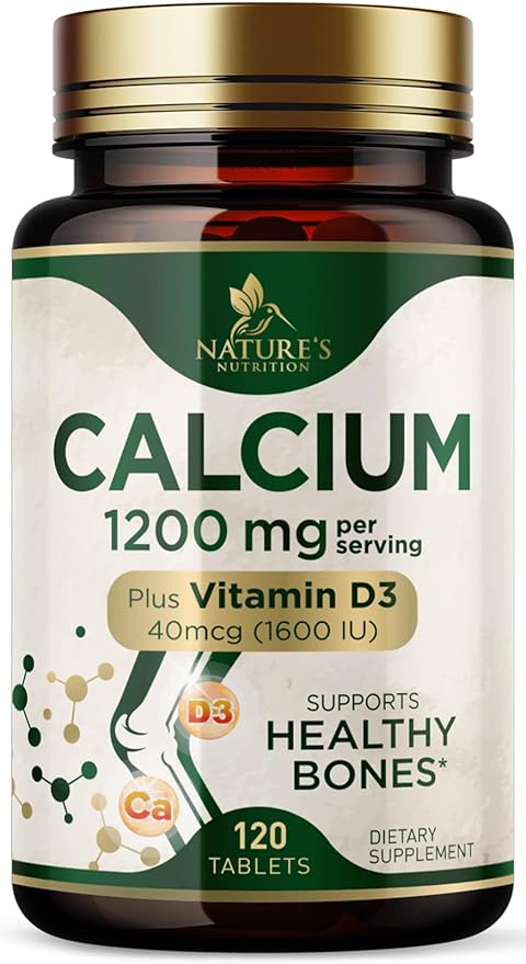 Calcium 1200 mg with Vitamin D3 Per Serving - Bone Health Supplement, Vitamin D & Calcium Supplements for Women & Men - Bone, Teeth & Immune Support, Nature's Calcium Pills, USA Bottled - 120 Tablets