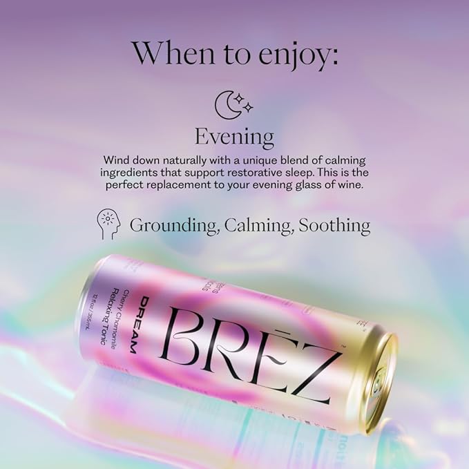 BRĒZ Dream Reishi Mushroom Drink, Non-Infused Relaxing Tonic with Reishi, Chamomile, Tart Cherry, Magnesium & L-Theanine, Vegan Adaptogen Drink for Sleep, Calm & Mood, 12 fl oz - 8 Pack