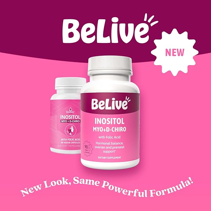 BeLive Myo-Inositol & D-Chiro Inositol Supplement – 2 Pack – 90 Capsules Each – 40:1 Ratio with Folic Acid for Women