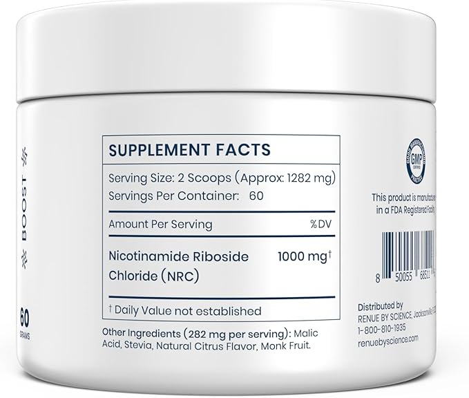 Renue By Science Nicotinamide Riboside | 1000mg Nicotinamide Powder - High Strength NR NAD Powder Sublingual Citrus Burst Flavor | Manufactured in the USA & Third-Party Tested | 60 Servings