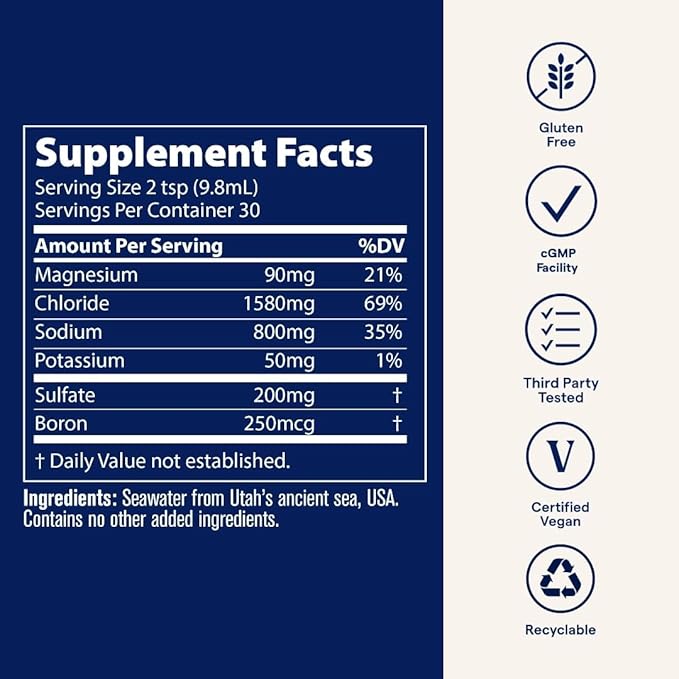 Trace Minerals Utah Sea Minerals - Liquid Daily Mineral Support for Bones, Muscles, Energy & Heart Health - Fluid Balance - Nerve Function - 10 fl oz (30 Servings)