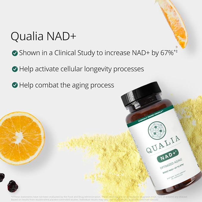 Qualia NAD Supplement — Clinically Proven to Boost NAD+ up to 67%. Optimized Aging, Energy, Focus. Elite Ingredients Nicotinamide Riboside (NIAGEN), Niacin, Niacinamide (1 Month Supply)