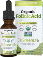 Dr. Green Mom USDA Organic Folinic Acid Drops - 500 mcg per Drop | Methylation Support B9 Supplements for Kids & Adults | Supports Neurological Function, Nervous System Health & DNA Synthesis