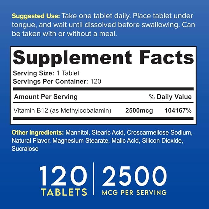 Energy Boosting Vitamin B12 Sublingual | Quick Dissolve Vegan B-12 with Methylcobalamin for Metabolic & Brain Support, 120 Fruit Punch Tablets