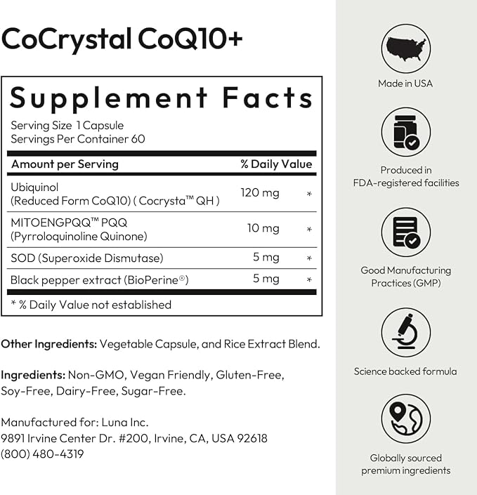 BIGVITA CoCrystal CoQ10 + 120 mg Ubiquinol – Ultra-Absorption Formula with PQQ, SOD & BioPerine – Supports Heart, Energy & Cellular Vitality – 60 Capsules - 2 Month Supply