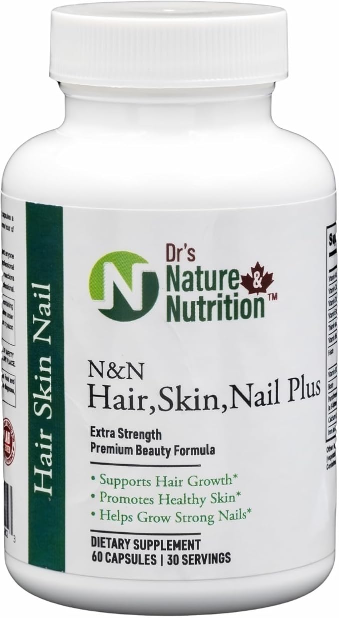 Dr's Nature & Nutrition Hair, Skin & Nail Plus Vitamin Supplement with Biotin 5000mcg, Bamboo Extract, Collagen Support - Extra Strength Beauty Supplement for Men and Women - 60 Capsules