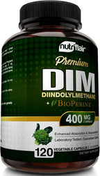 NutriFlair DIM Supplement 400mg with Bioperine, 120 Capsules - Diindolylmethane - Estrogen Metabolism Support & Hormone Balance, Menopause, PCOS, Acne and Skin Care for Men & Women - Compare to 300mg
