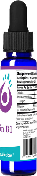 Life Solutions Vitamin B1 Dropper 2 oz - Thiamine B1 Supplement - Essential B1 Vitamins for Energy Boost and Nervous System Support - Liquid Formula for Easy Absorption
