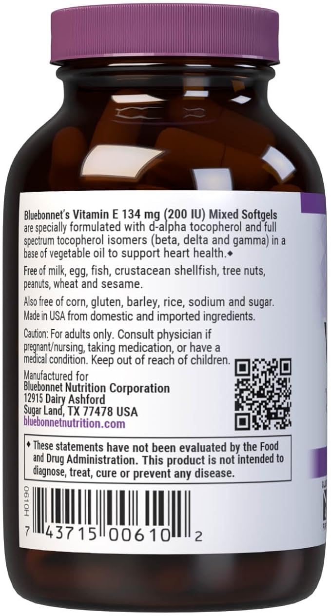 Bluebonnet Vitamin E 200 IU Mixed Softgels, 50 Count