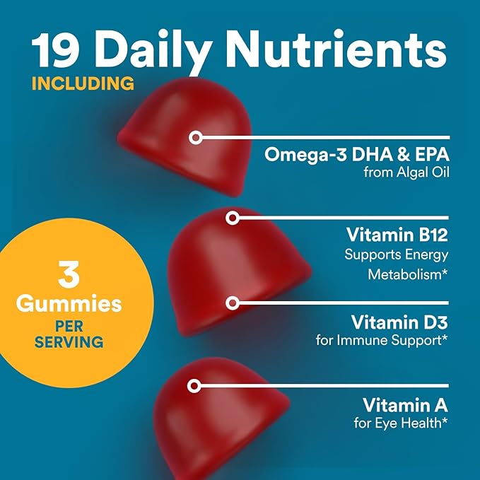 SmartyPants Men’s Multivitamin Gummies with Omega 3 DHA/EPA, Methylfolate, Vitamin D3, C, B12, B6, A, K, Zinc, Raspberry Lemonade Flavor, 90 Count (30 Day Supply)