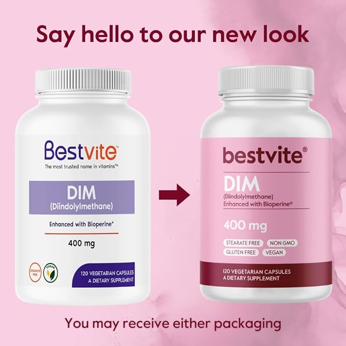 BESTVITE DIM (Diindolylmethane) 400mg with Bioperine (240 Vegetarian Capsules) (120 x 2) - No Stearates - No Gelatin - Vegan - Non GMO - Gluten Free