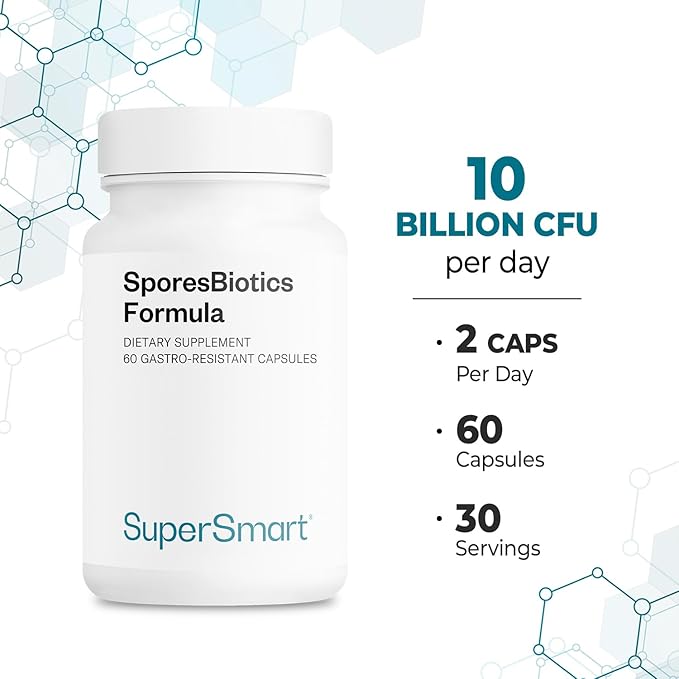 SuperSmart SporesBiotics Formula (Advanced Complex) - 3-in-1 Spore-Based Probiotics with Bacillus Clausii, Subtilis, Coagulans | Gluten Free & Vegetarian - 60 Gastro-Resistant Capsules