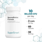 SuperSmart SporesBiotics Formula (Advanced Complex) - 3-in-1 Spore-Based Probiotics with Bacillus Clausii, Subtilis, Coagulans | Gluten Free & Vegetarian - 60 Gastro-Resistant Capsules