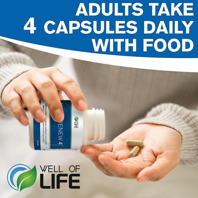 Well of Life Biome Renew 4 - All-in-one Digestive & Gut Health Formula - w/Digestive Enzymes Prebiotics & Probiotics for Healthy Gut Biome for Men and Women - Supports Gut Lining, Gas & Bloating