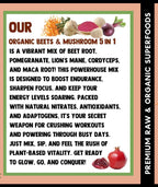 Cherie Sweet Heart Organic Beets & Mushroom 5 in 1, Beet Root Powder, Mushroom Powder Supplement, Beetroot with Pomegranate, Cordyceps, Lions Mane, Maca, USDA Organic, Gluten Free - 8 Oz Jar