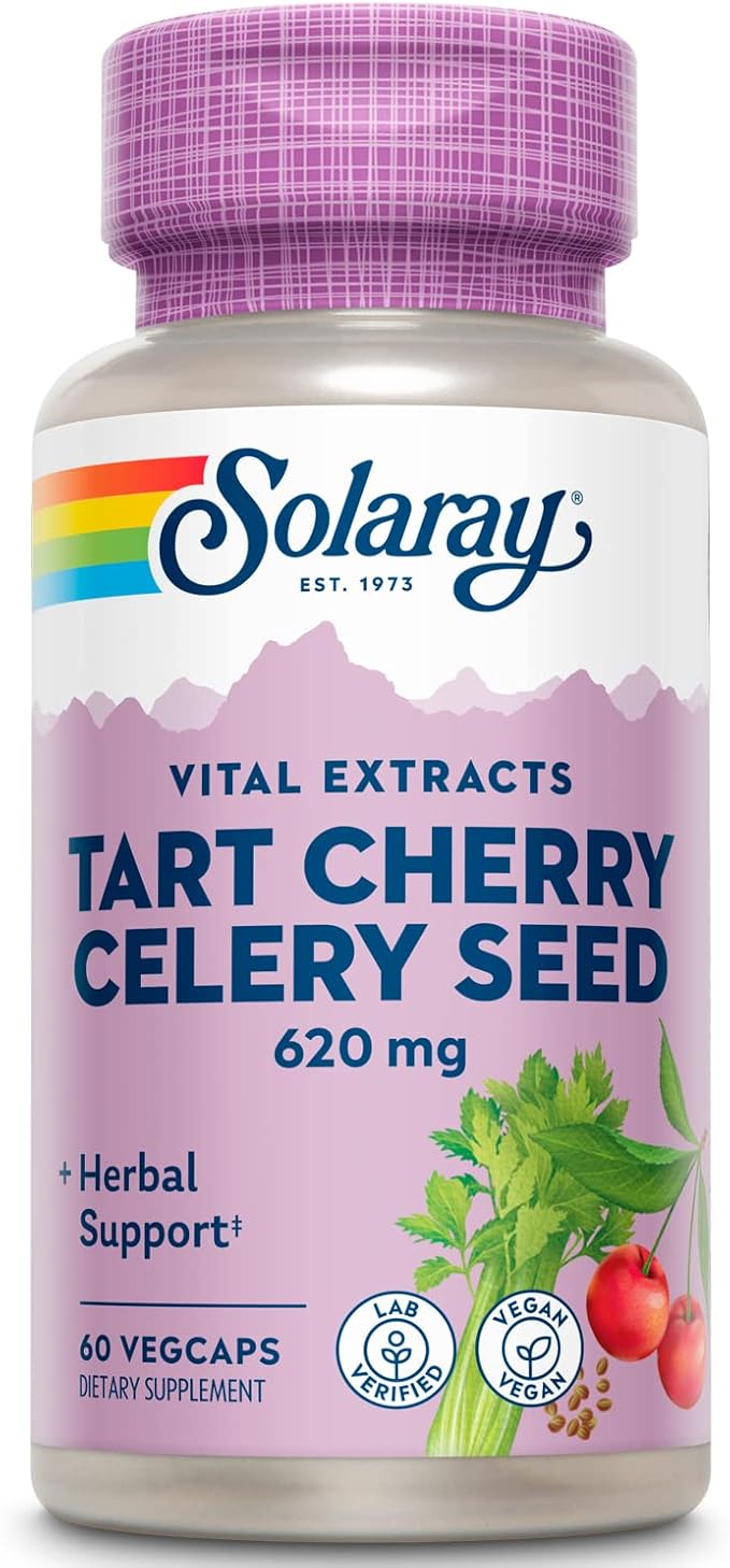 SOLARAY Tart Cherry and Celery Seed - Tart Cherry Celery Seed Extract Capsules 620 mg, Supplement for Men & Women, Natural Herbal Support for Adults, Vegan - 60 Veg Caps