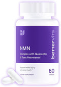Bettervits NMN Supplement with Quercetin Powder| NAD+ Resveratrol Support Formula for Cells Regeneration, Energy and Anti-Aging Support | NAD Supplements for Women & Men - 60 Capsules