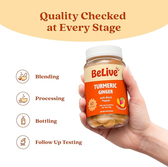 BeLive Turmeric and Ginger Gummies - 500mg - Joint and Mobility Support Supplement - Curcumin with Black Pepper for Enhanced Absorption - Tropical Flavor - 2 Pack, 120 Count