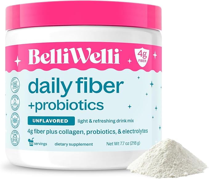 Belli Welli Unflavored Daily Fiber Supplement Powder with Collagen, Probiotics & Electrolytes | Supports Digestive Health, Gut Balance & Debloating, Sugar Free | 30 Servings