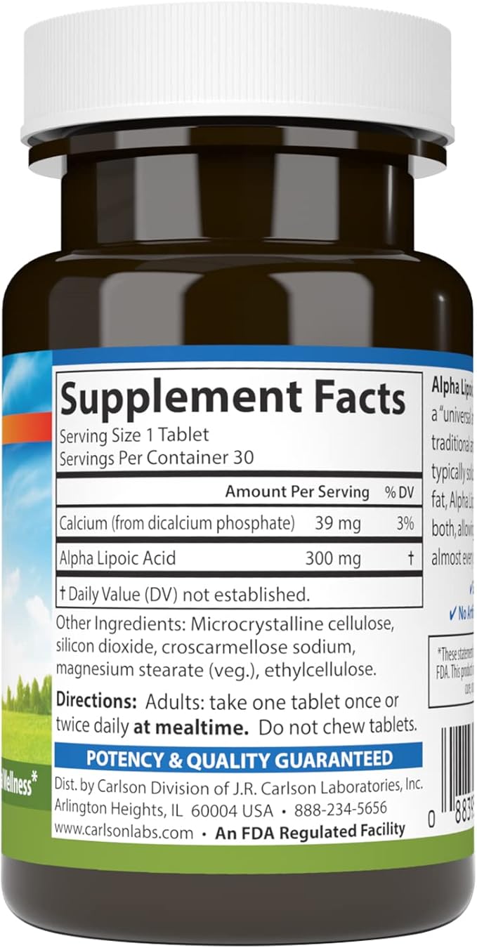 Carlson - Alpha Lipoic Acid, 300 mg, Energy Production, Universal Antioxidant, 30 Tablets (Pack of 2)