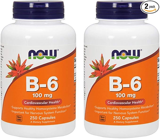 NOW Vitamin B-6 100mg,250 Capsules (Pack of 2)
