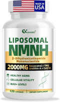 NMNH Supplement 2000mg, Liposomal Nicotinamide Mononucleotide Alternative for NAD+ and Healthy Aging - with Resveratrol, Urolithin A, TMG, CoQ10 - 120 Capsules (β-Dihydronicotinamide Mononucleotide)