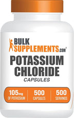 BulkSupplements.com Potassium Chloride Capsules - Potassium Chloride Supplement, Salt Substitute - Gluten Free,1 Capsule per Serving, 500 Count (Pack of 1)
