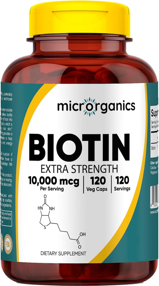 Biotin 10,000 mcg Extra Strength – Supports Hair, Skin & Nail Health, and Energy Metabolism – High Potency Vitamin B7 – 120 Vegan Capsules, 120 Servings