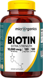 Biotin 10,000 mcg Extra Strength – Supports Hair, Skin & Nail Health, and Energy Metabolism – High Potency Vitamin B7 – 120 Vegan Capsules, 120 Servings