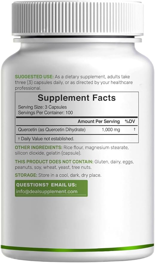 DEAL SUPPLEMENT Quercetin 1,000mg Per Serving, 300 Capsules – Healthy Immune Support Supplements, High Bioavailable Flavonoids, Natural Antioxidant – Non-GMO, Soy Free, No Gluten