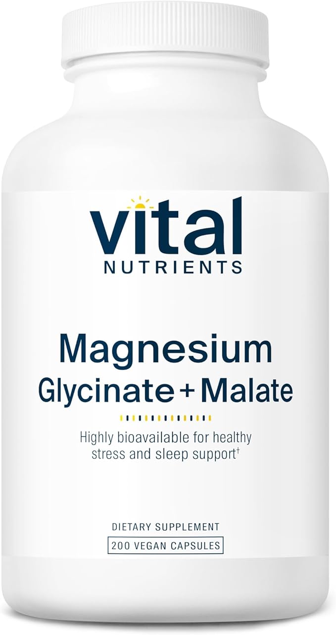 Vital Nutrients Magnesium Glycinate + Malate - 120mg Vegan Magnesium Supplement for Women and Men - Muscle, Heart, Bone Support* - Promotes Relaxation - Gluten, Dairy and Soy Free - 200 Capsules